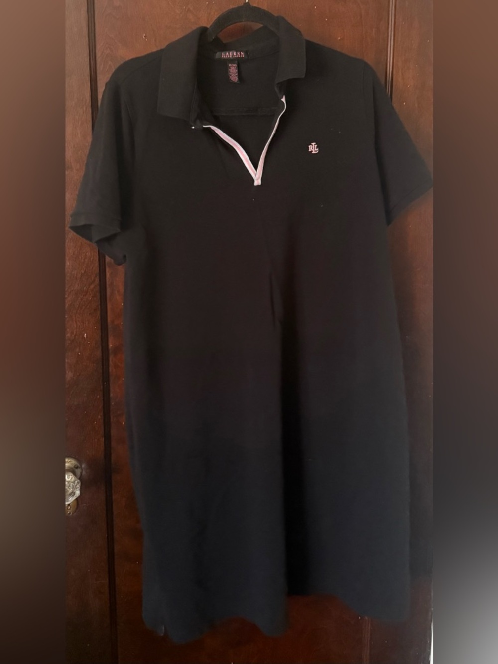 Ralph Lauren Black Top with Pink Logo Stitching